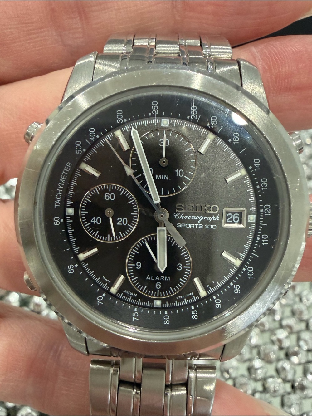 Seiko Black Dial Silver-Tone Chronograph Sports Watch